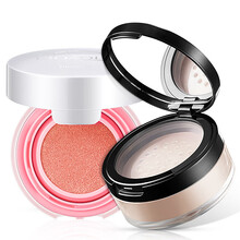 泊泉雅腮红气垫 胭脂膏初学者保湿自然裸妆修容腮红粉 气垫腮红粉色+定妆粉自然色