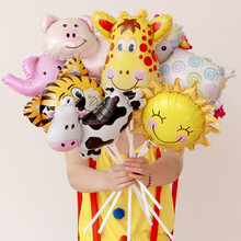 junebride卡通气球六一儿童节气球动物气球生日装饰气球头饰小动物生日布置幼儿园活动游戏气球礼品10只装