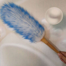 羊毛掸子加密纯羊毛掸鸡毛掸子除尘家用打扫清洁家务工具不掉毛车用可水洗 中号白木杆白色蓝尖