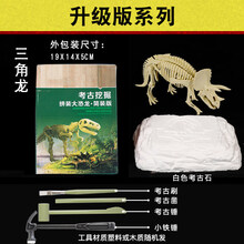 ins抖音同款考古盲盒恐龙化石考古挖掘玩具 儿童手工diy宝石侏罗纪霸王龙拼装骨架模型礼物 三角龙升级版