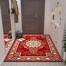 双喜临门 欧式典雅提花进门玄关地垫入户门垫家用客厅耐磨茶几毯卧室防滑垫厨房加厚加密可机洗手洗脚垫 贵族红 140cm*160cm默认长方形