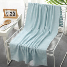 浴巾男女通用纯棉素色加厚加大浴巾成人儿童柔软浴巾强吸水洗澡巾送女友 70*140cm 水纹-蓝色