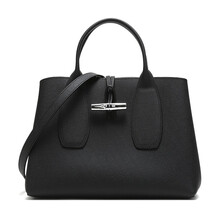 【明星同款】珑骧 LONGCHAMP 女士ROSEAU系列牛皮手提单肩斜挎包黑色中号比格包 10058 HPN 001