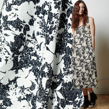 煊缎 亚麻印花布 东方风情黑白水墨连衣裙斜襟汉服衫服装面料