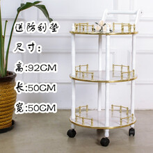 恋路 餐车酒水车木质手推车小推车茶水车点心车蛋糕车美容院移动置物架 白色三层圆形款 官方标配