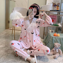 VISREA月子服夏季薄款4月份5产后喂奶春秋精梳棉孕妇睡衣6哺乳衣怀孕期7 花边粉色丸子华服 M(80-105斤)