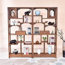 寻古红木家具非洲鸡翅木（学名：非洲崖豆木）博古架实木中式多宝阁客厅隔断柜置物古董架陈列架收纳茶叶架P 一对：长180*宽27*高190cm