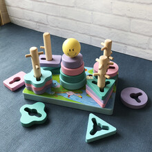 儿童益智早教玩具木质几何形状配对套柱五柱1-2-3岁蒙式早教拼图 叠塔套柱【二合一】
