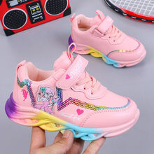 5-12岁小孩运动鞋中童加绒 女童发光儿童亮光宝宝闪灯炫彩公主鞋学生冬季棉鞋 粉色单鞋 23码【内长14.4厘米】