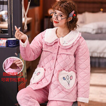 洛宠月子服冬季产后加厚加绒三层夹棉保暖孕妇睡衣哺乳加肥加大码11月份12 XY-939# XL码  140斤以内