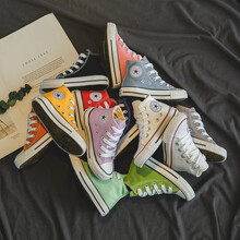 卡芙秀（KAOF SHOW）儿童帆布鞋2020春秋款经典高帮系带韩版男童女童鞋子鞋休闲布鞋 草绿 31内长19.2CM