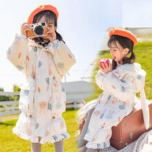 妙菲熊女童羽绒服中长款冬季加绒保暖外套2020新款儿童羽绒服中小女童洋气长耳兔连帽上衣潮 白色 100cm