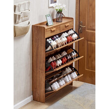 Tnukk鞋柜超薄门口家用现代简约简易实木质把手原木色玄关柜窄进门抽屉室外换鞋大码容量小收纳防尘翻斗 长45厚17高107(单层无抽屉) 组装