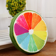 创意3D水果坐垫学生靠垫加厚圆形儿童可爱卡通幼儿园西瓜椅垫 薄款-多彩橙子 直径32cm厚4cm单面图案