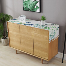 缤谷 北欧ins棉麻布艺茶几桌布鞋柜斗柜床边柜盖布电视柜桌布防水长方形流苏盖巾 绿枝绕蝶 宽40*长240（含流苏）