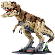 兼容乐高大型侏罗纪恐龙系列玩具儿童霸王龙拼装积木男孩航空母舰模型火箭乐高10岁高难度成人拼图 大号霸王龙珍藏版-带底座（1813片积木）