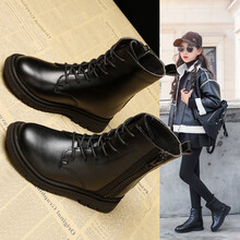 开辛女童靴子儿童马丁靴2020秋冬季新款英伦风短靴加绒保暖棉鞋百搭中大童学生雪地靴 黑色单靴 33码/鞋垫长20.2cm偏小一码