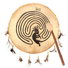 terre萨满鼓神鼓印第安风格山羊皮声音疗愈瑜伽冥想灵修打击乐器 图腾/羽毛：直径30cm