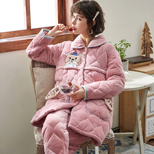 黛富婷 冬季月子服加厚保暖法兰绒孕妇珊瑚绒哺乳喂奶睡衣产后夹棉家居服 2222夹棉  M【加绒加厚棉袄，建议110斤内可穿】现货