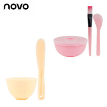 调面膜碗棒2件套和涂面膜刷子硅胶软美容院脸部水疗自制工具套装 粉色塑料4件套+黄色硅胶2件套