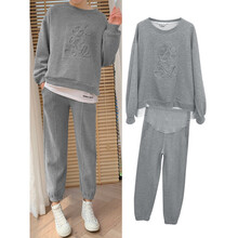 敏潮格伦孕妇套装外出时尚款早秋网红孕妇秋装套装春夏怀孕两件套洋气春装 灰色套装 M