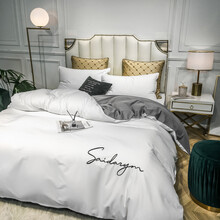 迷人居60支全棉长绒棉被套单件1.8x2.0m纯棉单人150x200双人被罩200x230 本白+绅士灰 全棉长绒棉被套180x220cm