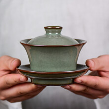 知语堂龙泉青瓷三才盖碗大号茶杯陶瓷马蹄泡茶碗单个铁胎功夫茶具