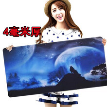 飞利浦 加大号游戏鼠标垫键盘垫网咖桌面垫守望先锋LOL吃鸡绝地求生cf游戏可爱卡通加厚锁边包边键盘垫 加厚4毫米狼90*40厘米  精密锁边