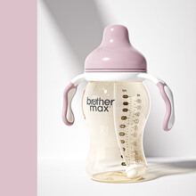brothermax大宝宝PPSU宽口径原装进口新生婴儿带吸管重力球带手柄防摔防胀气儿童奶瓶断奶神器 粉紫300ml 手柄款（12个月以上）