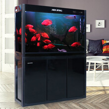 闽江（minjiang）鱼缸水族箱免换水生态造景金鱼缸客厅屏风水族箱办公室中大型玻璃龙鱼缸乌龟缸 尊贵黑色+造景套餐+大礼包 长0.6米*宽30 上滤一套（鱼缸+储物柜）