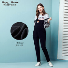 快乐屋 孕妇背带裤孕妇装春秋孕妇裤外穿宽松时尚潮妈孕妇裤子外穿 加绒冬款-小狐狸黑色 M