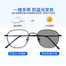 莎视变色防蓝光防辐射近视眼镜框男复古超轻方框眼镜架女平光手机电脑护目镜可配近视 黑色框（变色防蓝光） 1.56薄非球面镜片适合400度内【留言...