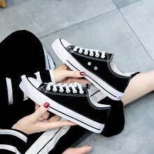 吉布狗（JIBUGOU）帆布鞋女女鞋2021夏季新品女鞋新款学生小白鞋百搭板鞋潮鞋子女 MK-6621黑色 36