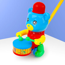 宝宝学步手推动物车手推儿童玩具推推乐带响铃单杆吐舌头学走路！ 推拉小蓝熊