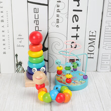 早教婴儿玩具礼物宝宝绕珠串珠儿童智力积木套柱敲琴扭扭虫散件 虫+塔+小绕珠