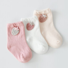 行走风景婴儿袜子春秋新款儿童袜子可爱卡通宝宝袜手工缝头新生儿无骨 草莓组3双 S(6-12个月)