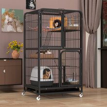 猫笼 大号猫笼子猫别墅双层三层四层五层超大空间带侧门成猫幼猫猫舍猫窝宠物猫咪用品 黑色超大四层85*62*148别墅 超值套餐买1+6【吊床等6件套】