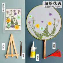 中国风古风团扇干花diy材料包 儿童手工制作永生花圆扇子自制礼物儿童礼物 缤纷花语团扇干花包套装 干花包