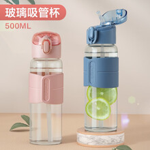 私家良品 吸管杯成人玻璃杯孕妇产妇月子运动水杯子女士耐热防漏少女可爱韩国便携带吸管 粉色-500ml（带吸管）