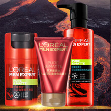 欧莱雅男士火山岩控油清痘淡痘印补水护肤品套装男洗面奶爽肤水乳液 火山岩抗痘3件套：洁面膏+水凝露+平衡露