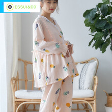 夏孕妇纱布睡衣特大码产后哺乳睡衣宽松薄款200斤长袖月子服加肥 杏色 4XL(180-230斤)