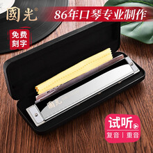 上海国光口琴进口音簧重音高级成人专业演奏级复音C调初学者学生儿童入门自学乐器 【演奏级】24孔银色复音【音阶款】+全套学习资料