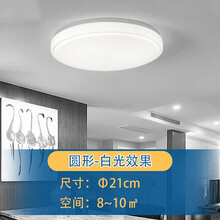 LED方形圆形吸顶灯简约现代卧室过道客厅灯阳台厨卫饰灯具 白色 圆21cm白光12w