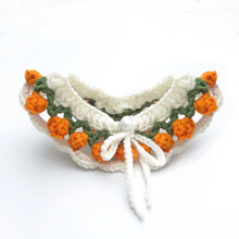 猫咪项圈花朵手工diy毛线针织郁金香花围脖可爱蓝猫英短布偶泰迪 橘色郁金香材料包含工具＋视频 S-小型(约25cm)