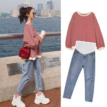 孕妇装秋冬装新款孕妇打底裤子外穿春秋季套装宽松显瘦孕妇连衣裙可哺乳外出孕妈装卫衣上衣 上衣+裤子 L