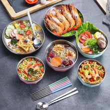 喜得润 304不锈钢碗碟盘筷勺套装 家用餐具套装盘碟筷勺组合套装户外 一人食5件套 北欧蓝