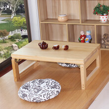 桐木简约日式飘窗桌榻榻米桌子小茶几实木炕桌家用折叠阳台矮桌子 原木色120*55*30送2棉垫子