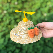 宠物狗狗帽子猫咪头饰可爱头套狗草帽竹蜻蜓猫生日小型犬柯基头盔 小萝卜 S码-整帽直径13.5厘米 猫狗通用