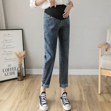 伊沐纯 孕妇裤子2021春装牛仔裤怀孕期高腰老爹裤潮妈春季外穿裤子 蓝灰 L