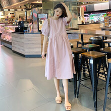 欣柏纶 孕妇装夏装连衣裙孕妇裙子夏天新款时尚宽松韩版中长款夏裙夏季孕妈装 粉色 深粉色 S